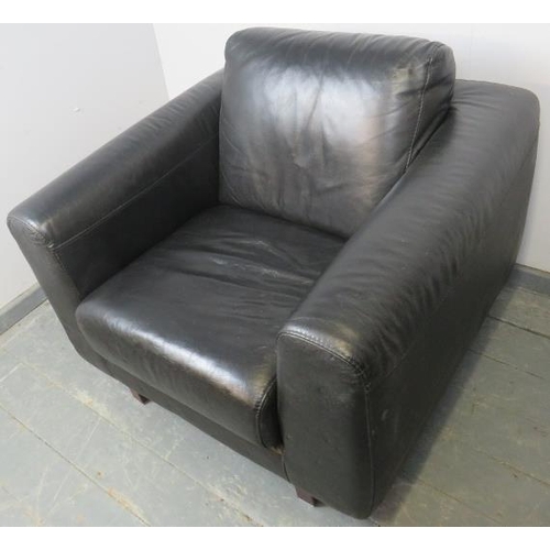 849 - A contemporary ‘Chester’ armchair by Habitat, upholstered in black leather, on square supports. 
Con... 