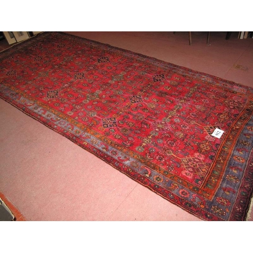 912 - North West Persian Bidjar carpet, heavy pattern on claret ground. Very thick weave and in good condi... 