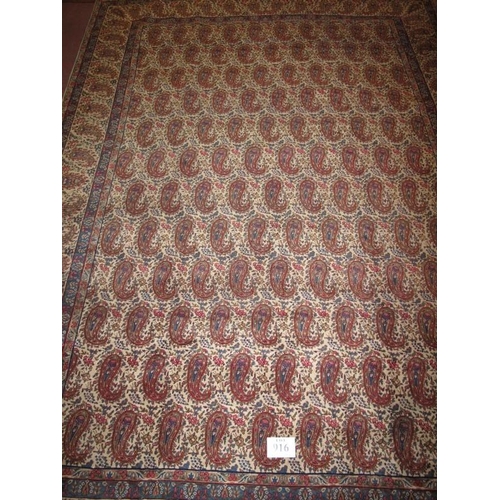 916 - Yazd Boteh design carpet repeat motif on cream ground. In very good condition. 365cm x 258cm.