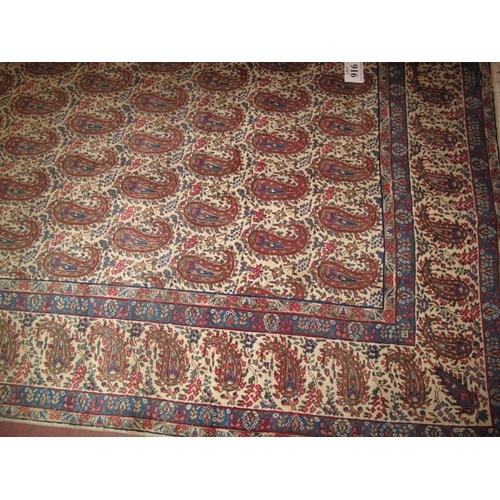 916 - Yazd Boteh design carpet repeat motif on cream ground. In very good condition. 365cm x 258cm.