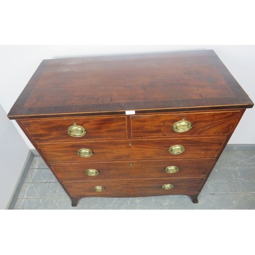 880 - A Regency Period mahogany straight-front cottage chest of two short over three long graduated drawer... 