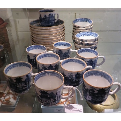 44 - An 18th century Chinese blue and white export porcelain 29 piece part tea set, comprising 10 tea bow... 