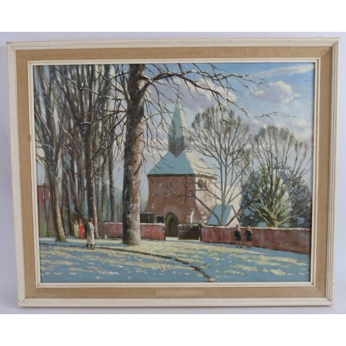 589 - David Cheadle (20th century) - 'St. Stephens Church, Canterbury', oil on board, inscribed verso, 40c... 