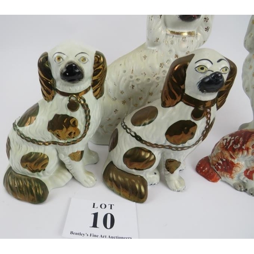 10 - Two pairs of Staffordshire dogs and 2 two same. 19th century pair painted red, 16cm height, flaking ... 