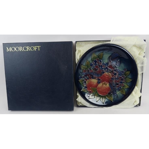 105 - Moorcroft pottery 'Finch on Fruit' large wall plate charger by Sally Tuffin, date marked for 1991. 3... 