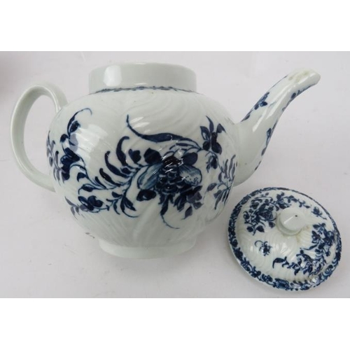 145 - 18th century Worcester teapot and 18th century delft bowl. Both A/F. Teapot 16cm high. Bowl, 14cm ci... 