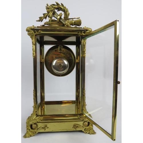 148 - A fine quality 19th century French four- glass mantle clock, gilt brass and 4 bevelled glass case, M... 