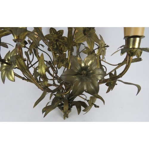 162 - Gilt metal chandelier, 6 branch, flower head design. 75cm height.
Condition report: Staining, bent t... 