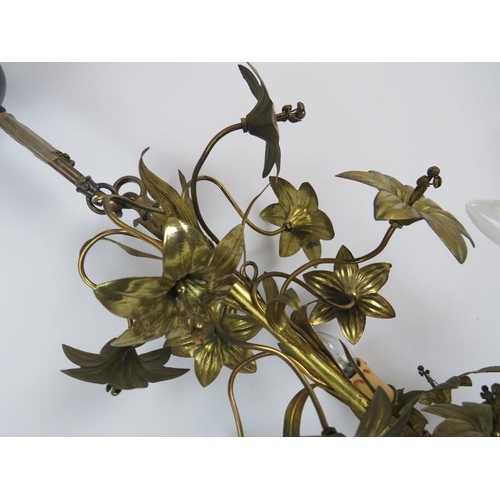 162 - Gilt metal chandelier, 6 branch, flower head design. 75cm height.
Condition report: Staining, bent t... 