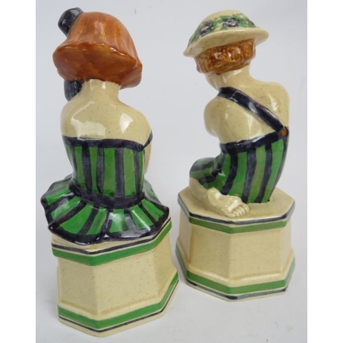 166 - Phoebe Stabler (1879 - 1955), For Ashtead Potters - a pair of ceramic figures modelled as crouching ... 