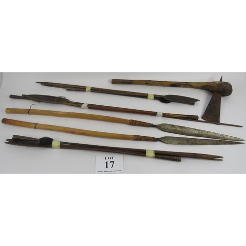 17 - Collection of African wood and metal spears, including Samburu spears, Zulu fighting spears and Badz... 