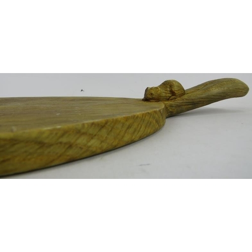 174 - Robert 'Mouseman' Thompson carved oak cheese board, oval form with handle, signature carved mouse, 3... 