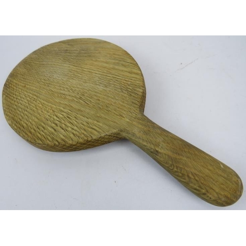 174 - Robert 'Mouseman' Thompson carved oak cheese board, oval form with handle, signature carved mouse, 3... 