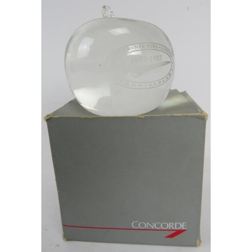 196 - Concorde Memorabilia: a rare glass 'apple' shaped commemorative glass paperweight by Anthony Stern c... 