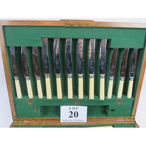 20 - Oak cased canteen of silver plated cutlery, setting for 6, James Dixon and Sons, Sheffield. Box 49cm... 