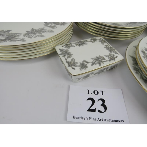 23 - Wedgwood bone china dinner service Ashford W4106, six place setting. 
Condition report: Ware to patt... 