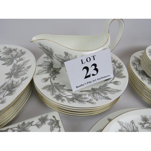 23 - Wedgwood bone china dinner service Ashford W4106, six place setting. 
Condition report: Ware to patt... 