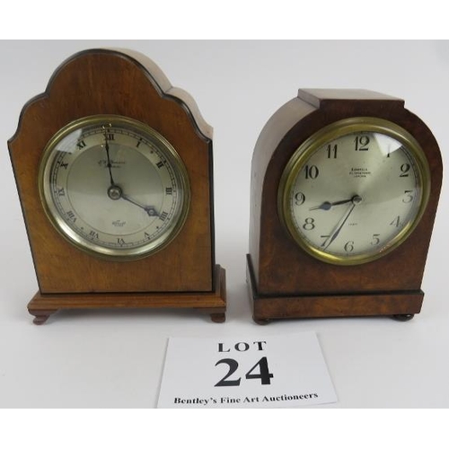 24 - J.W. Benson, 'Elliott' mantle clock, walnut case, 19cm height and Connell, '1067' mantle clock walnu... 