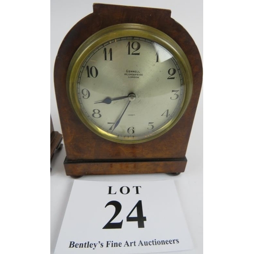 24 - J.W. Benson, 'Elliott' mantle clock, walnut case, 19cm height and Connell, '1067' mantle clock walnu... 