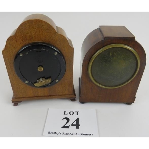 24 - J.W. Benson, 'Elliott' mantle clock, walnut case, 19cm height and Connell, '1067' mantle clock walnu... 