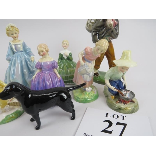 27 - Royal Worcester Grandmothers Dress figure, Beswick dog, Royal Doulton figures Marie HN 1370, Picnic ... 