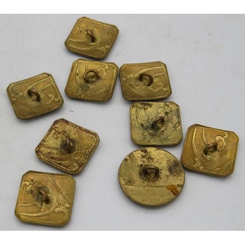 419 - A set of eight square vintage enamelled buttons and one similar circular one.
Condition report: Good... 