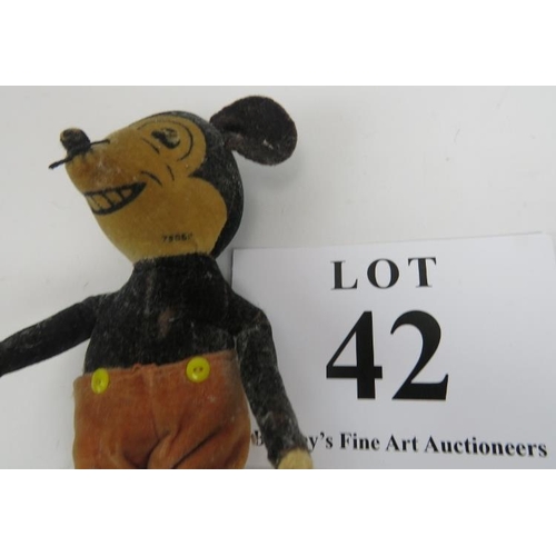 42 - Deans Rag Company Mickey Mouse, reg No 750611. 20cm height. 
Condition report: Worn condition.