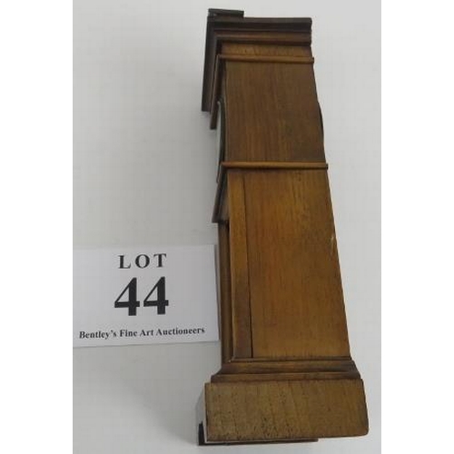 44 - Miniature long case clock, walnut, traces of gilding to etched panel, not tested, 18cm height. 
Cond... 