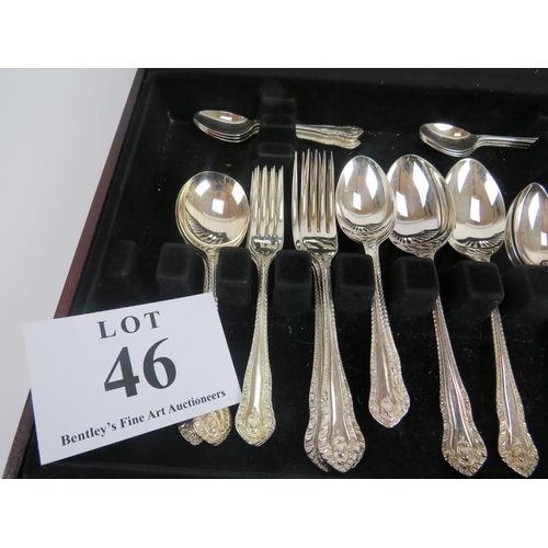 46 - Arthur Price part canteen of E.P.N.S. cutlery setting for 6, 45cm x 9cm height x 31cm.
Condition rep... 