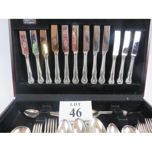 46 - Arthur Price part canteen of E.P.N.S. cutlery setting for 6, 45cm x 9cm height x 31cm.
Condition rep... 