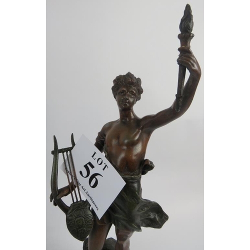 56 - L. Guillemin, two Spelter figures, industry, and genie de la musique, 54cm height. 
Condition report... 