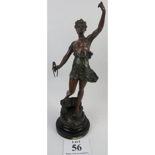 56 - L. Guillemin, two Spelter figures, industry, and genie de la musique, 54cm height. 
Condition report... 