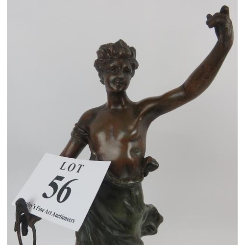 56 - L. Guillemin, two Spelter figures, industry, and genie de la musique, 54cm height. 
Condition report... 