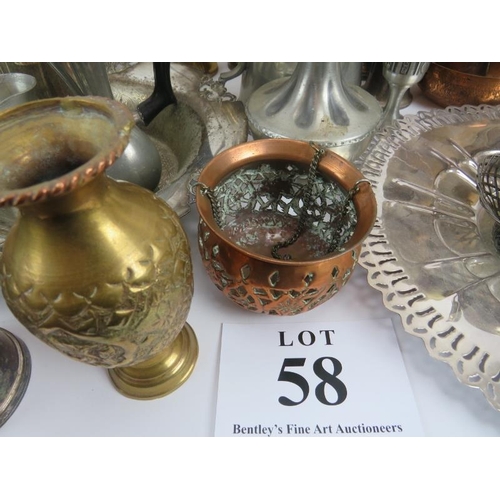 58 - Quantity of Persian, Islamic and other mixed metal ware, copper, brass and plated items. (qty).
Cond... 