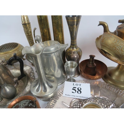 58 - Quantity of Persian, Islamic and other mixed metal ware, copper, brass and plated items. (qty).
Cond... 