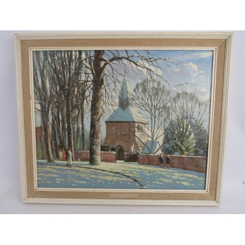 589 - David Cheadle (20th century) - 'St. Stephens Church, Canterbury', oil on board, inscribed verso, 40c... 