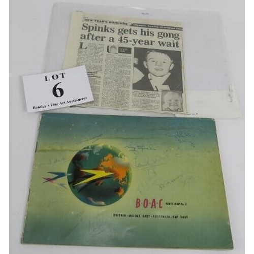 6 - 1956 Olympic team autographed B.O.A.C. flight brochure with newspaper cutting relating to an Olympia... 