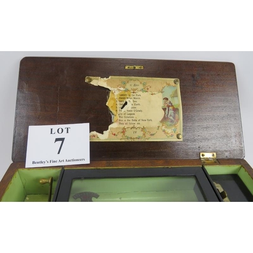 7 - 19th century 'Jacot', music box, 10 aires, the case to plain polished wood, partial label to lid int... 