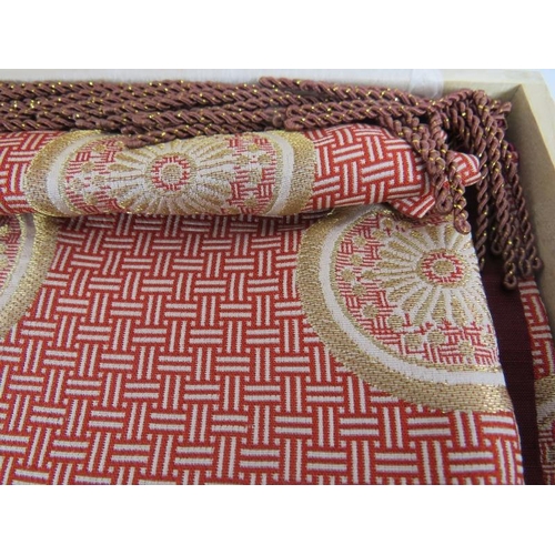 75 - Two Kawashima Japanese silk scarves in wooden presentation boxes, both 90cm long and unused. (2).
Co... 