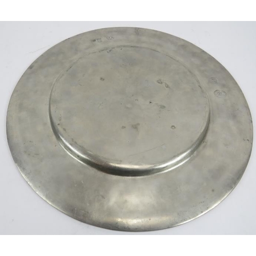 85 - A set of eight large French pewter platters in traditional style, each marked GT Etain. Diameter 33c... 