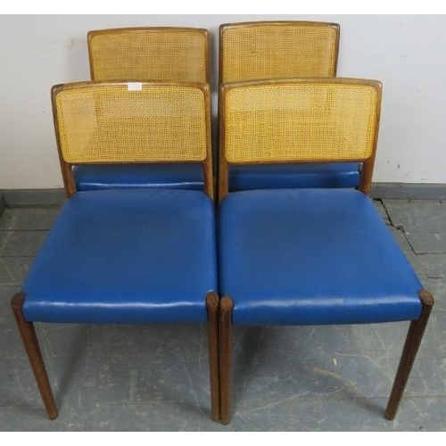 706 - A set of four mid-century Danish teak ‘Model 80’ dining chairs by Niels Moller, with woven rattan ba... 