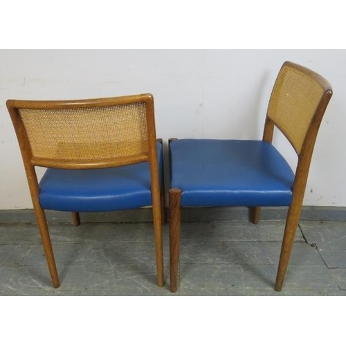 706 - A set of four mid-century Danish teak ‘Model 80’ dining chairs by Niels Moller, with woven rattan ba... 