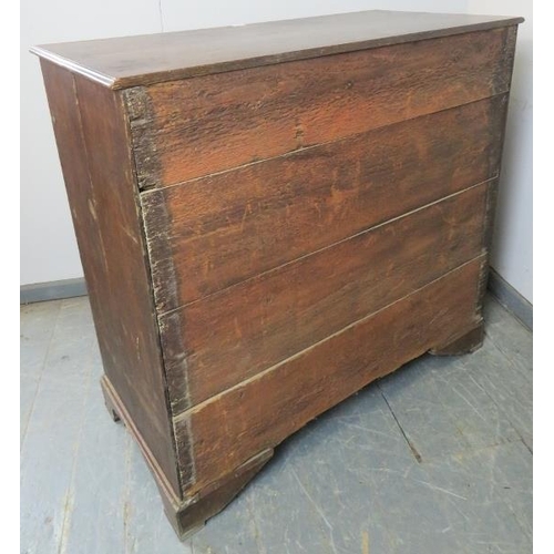 711 - An 18th century oak chest of two short over three long graduated cock-beaded drawers, on bracket fee... 