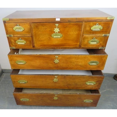 713 - An exceptional 19th century Irish walnut and brass bound military campaign chest, attributed to Greg... 