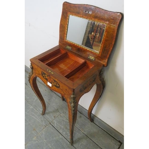 715 - A 19th century French taste burr walnut ormolu mounted crossbanded work-table, the fitted interior w... 