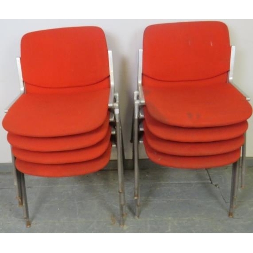 731 - A set of eight vintage mid-century cast aluminium and steel stacking chairs by Castelli, upholstered... 