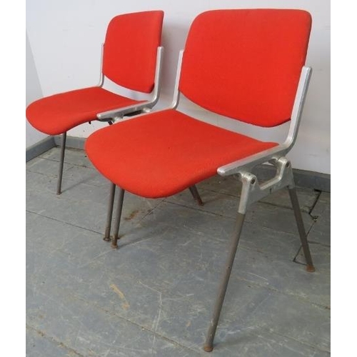 731 - A set of eight vintage mid-century cast aluminium and steel stacking chairs by Castelli, upholstered... 