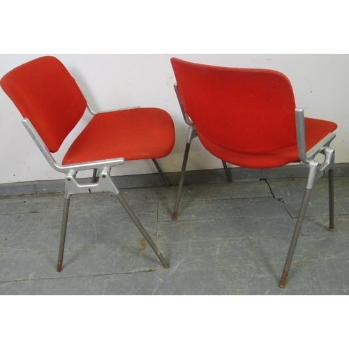 731 - A set of eight vintage mid-century cast aluminium and steel stacking chairs by Castelli, upholstered... 