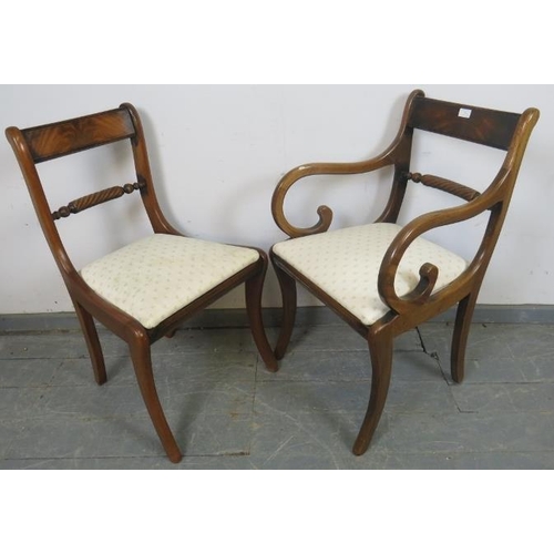 754 - A set of six (4+2) Regency Period rope back dining chairs, with drop-in seat pads upholstered in a c... 