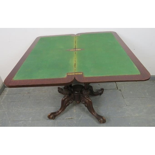 756 - A Victorian oak and mahogany turnover card table, with green baize and two blind drawers under, over... 